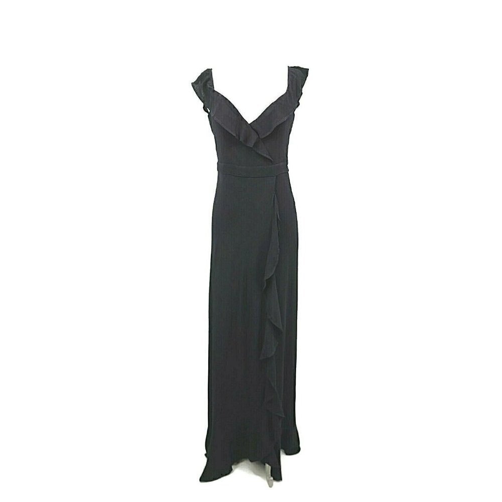 New Flynn Skye Monica Maxi Dress Womens Large Black Ruffle Off Shoulder